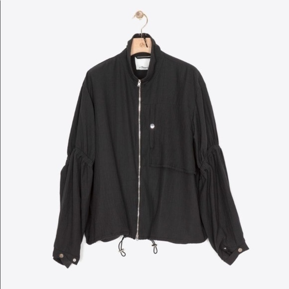 Jacket Coat 3.1 Phillip Lim Cinched ruched tiered sleeves Anorak Black size SP - Picture 3 of 8